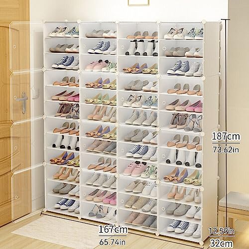 Clear Plastic 12-Tier Shoe Storage Box, Stackable Organizer for 72 Pairs E44048
