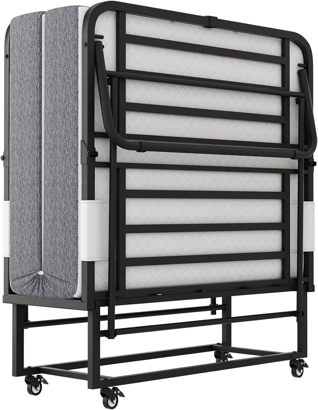 Folding Bed with Mattress, 75" x31‘’RollAway Bed for Adults, Portable Foldable Bed for Guest with Memory Foam Mattress on Wheels for Saving Space