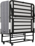 Folding Bed with Mattress, 75" x31‘’RollAway Bed for Adults, Portable Foldable Bed for Guest with Memory Foam Mattress on Wheels for Saving Space
