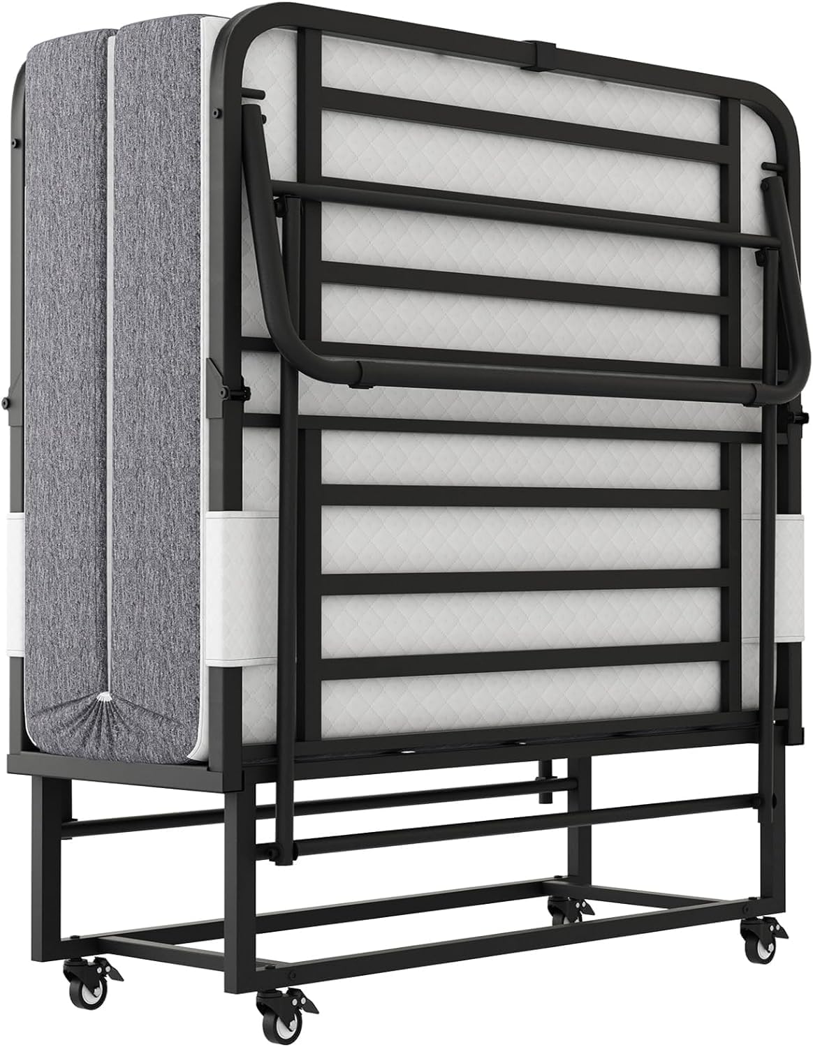 Folding Bed with Mattress, 75" x31‘’RollAway Bed for Adults, Portable Foldable Bed for Guest with Memory Foam Mattress on Wheels for Saving Space