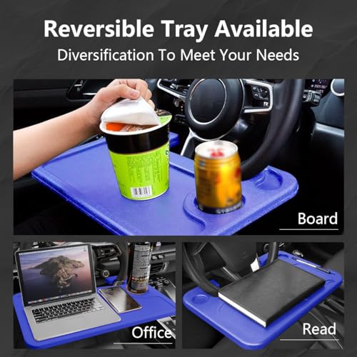 Car Steering Wheel Desk, Double-Sided Tray for Laptop and Eating, Fits Most Vehicles (Blue) T678