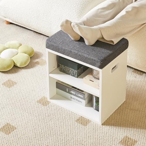 YMYNY Shoe Storage Bench with Cushion, 2 Tier Shoe Rack, White L977