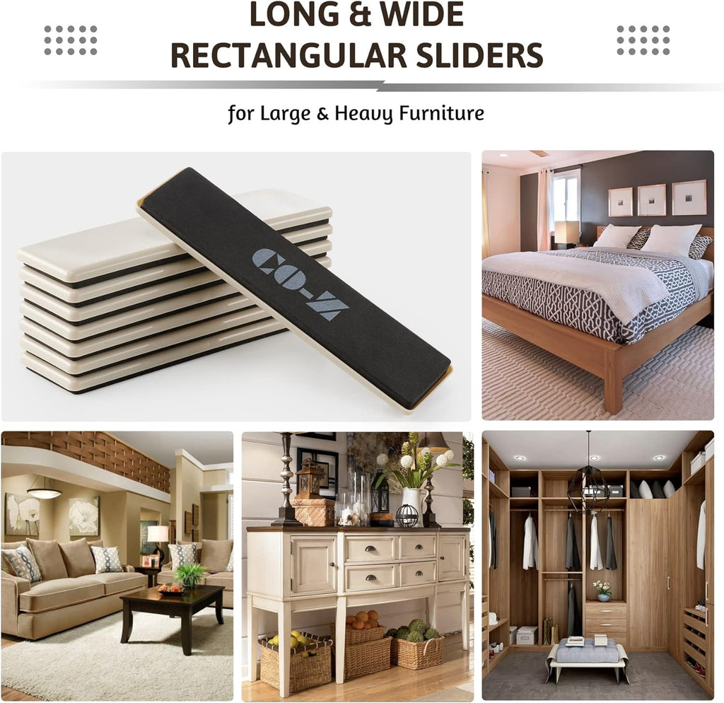 CO-Z Large Furniture Sliders Rectangle Reusable for Carpet, 8 Pack R25912