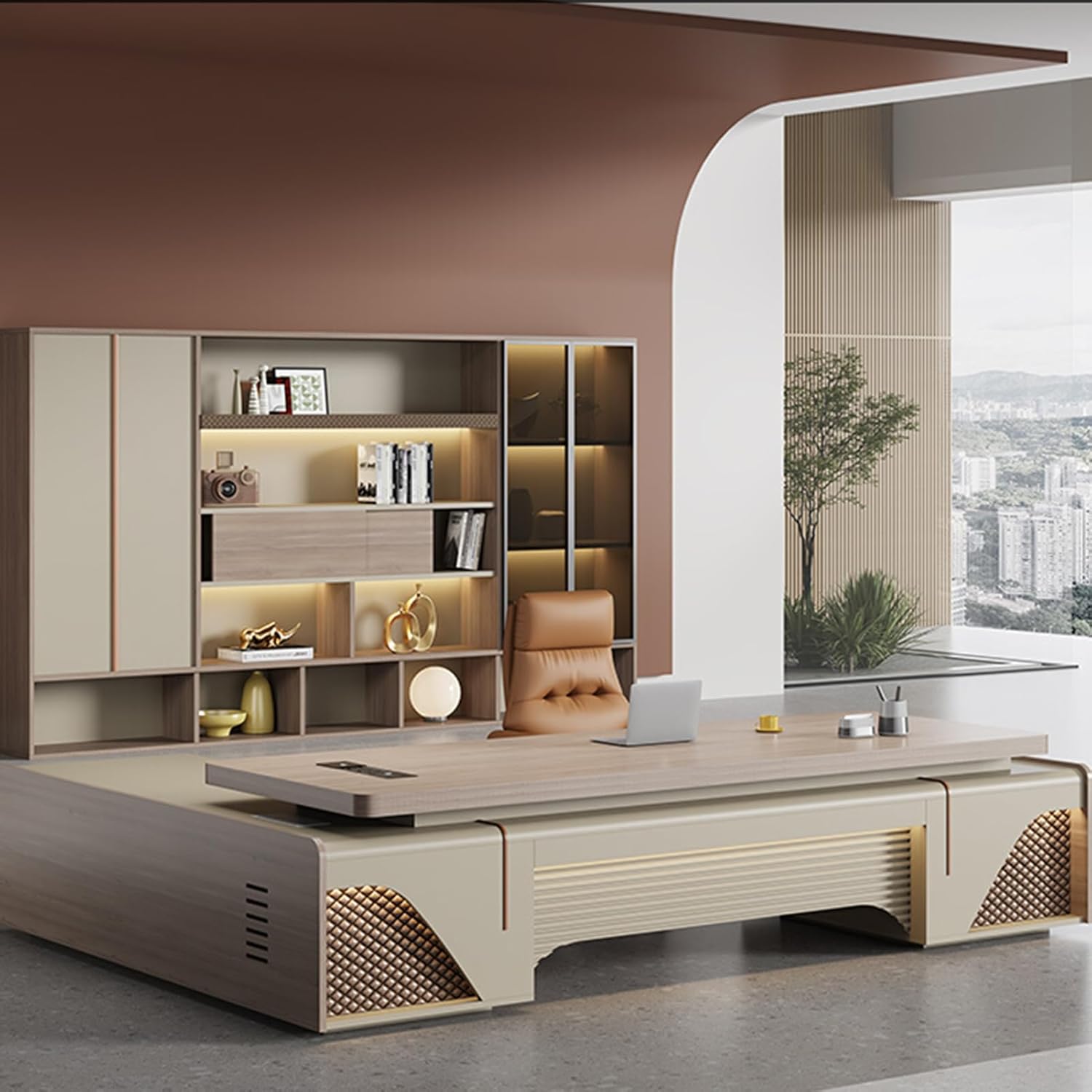 Large Executive Desk with Storage Cabinets for Home Office C72892