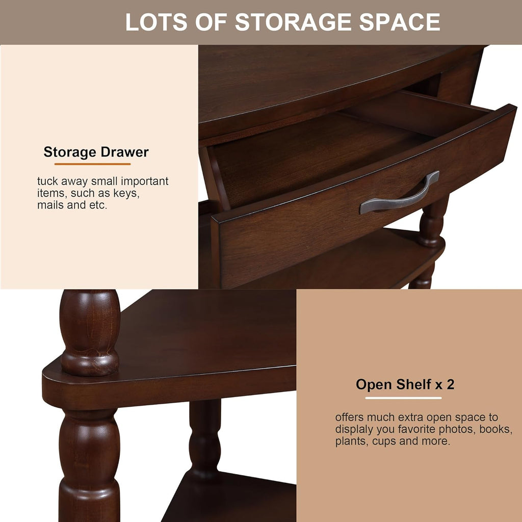 Classical Triangle Corner Table with Storage Drawer, Solid Wood Legs U847779