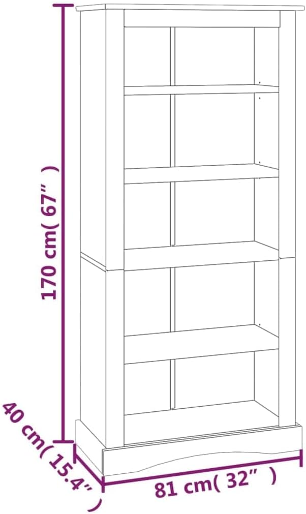 5-Tier Bookcase Office Furniture Bookshelf for Bedroom Mexican Pine Corona F569