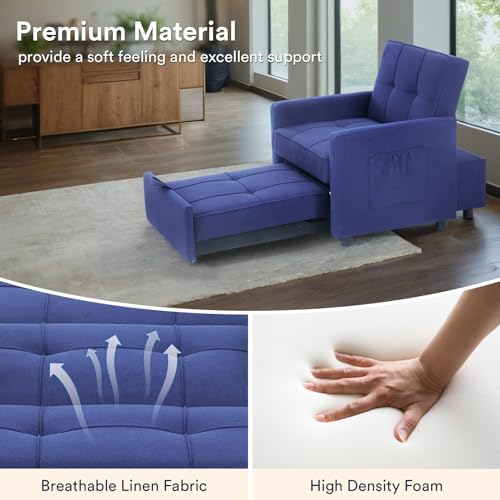 3 in 1 Convertible Sleeper Sofa Bed with 2 Pillows, Blue Y62815