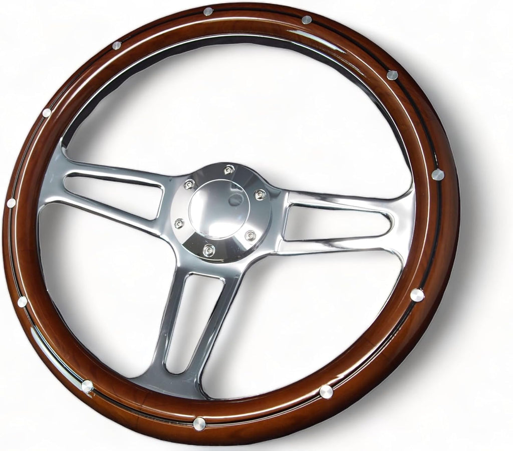 Classic Nostalgia 14" Wood Grain Steering Wheel - 350mm, 3-Spoke Z9604