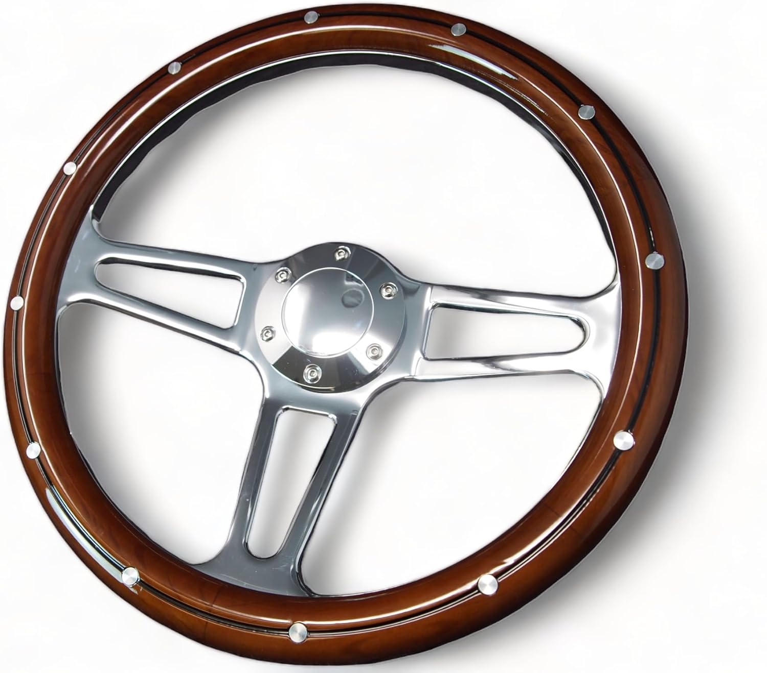Classic Nostalgia 14" Wood Grain Steering Wheel - 350mm, 3-Spoke Z9604