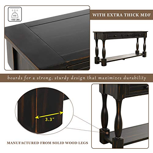Solid Wood 64" Console Table with 3 Drawers and Bottom Shelf N538