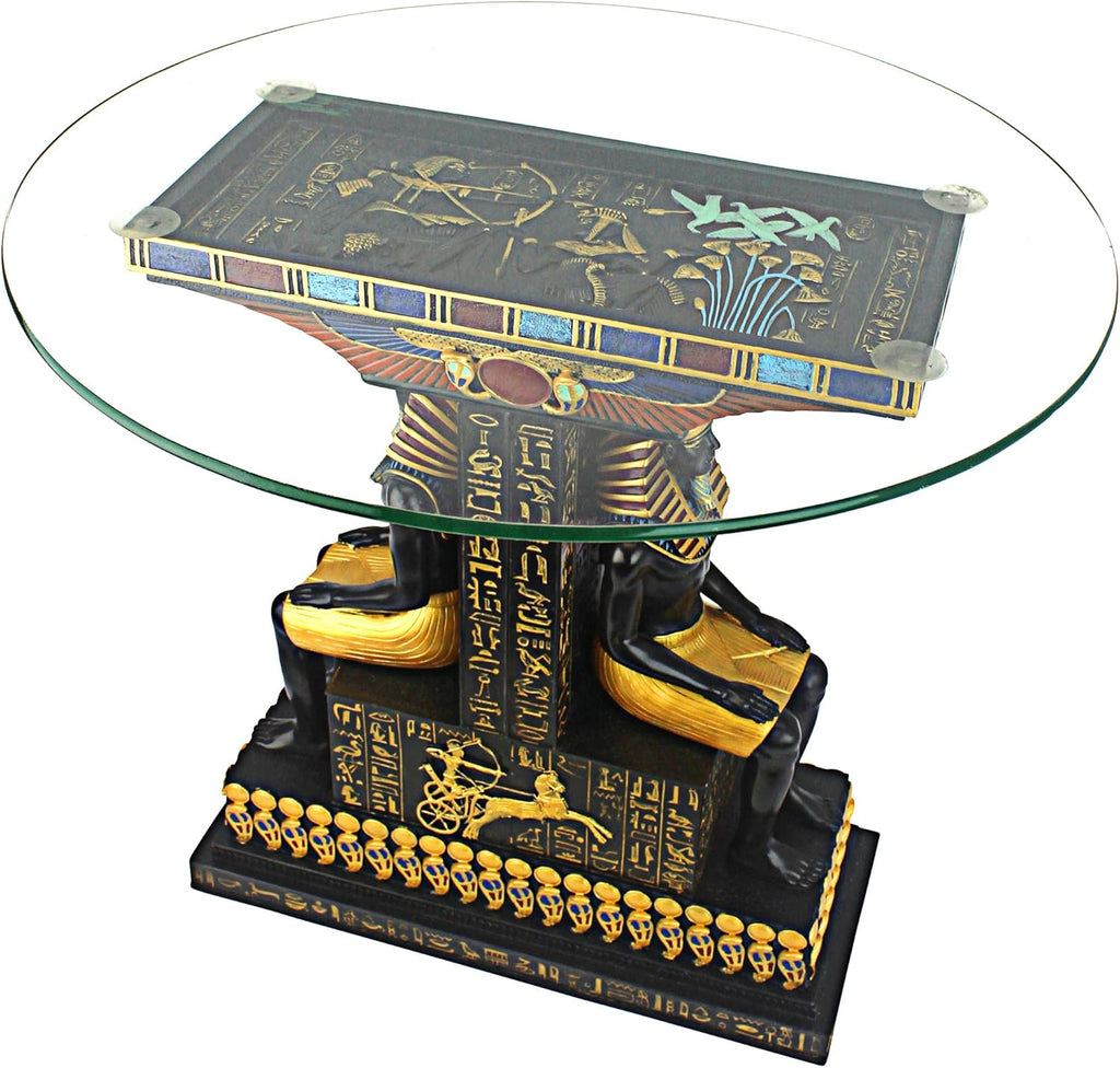 Design Toscano TUT Egyptian Pharaoh Glass-Topped Sculptural Table O795