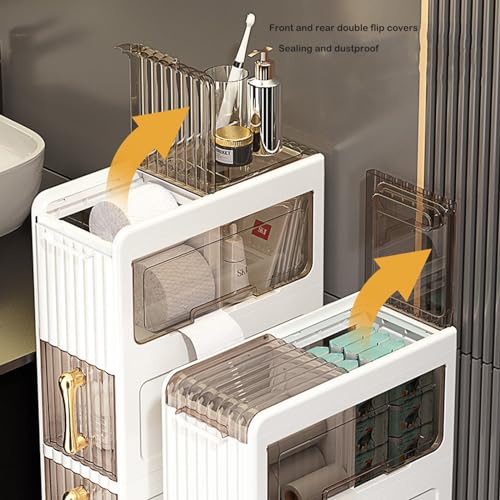 2-Tiers Narrow Bathroom Floor Storage Cabinet with Clear Drawers X658