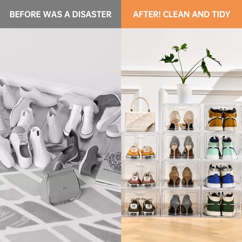 6 Pack Clear Plastic Stackable Shoe Box with Magnetic Door A851656