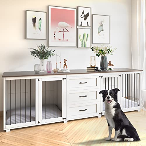 Farmhouse Wooden Dog Crate with 3 Drawer and Double Doors Z590708