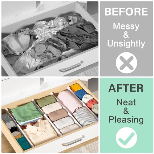 Drawer Dividers 8 Pack, Adjustable Drawer Organizers for Kitchen, Bedroom & Office B529