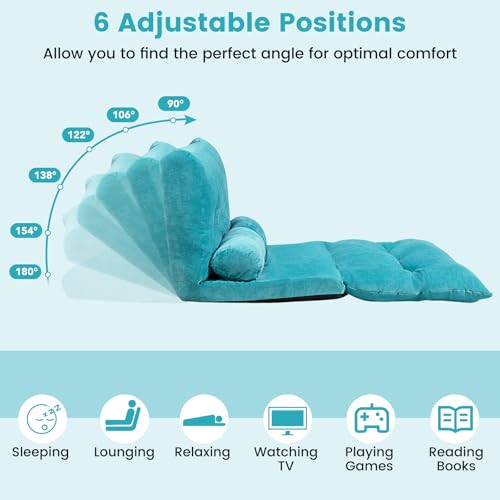 KOMFOTT Foldable Floor Lazy Sofa with 2 Pillows, 6-Position Adjustable, Beige G899