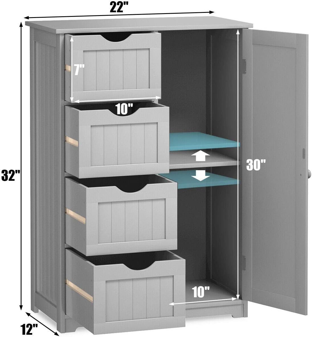 Freestanding Bathroom Floor Cabinet with 4 Drawers Grey U60304