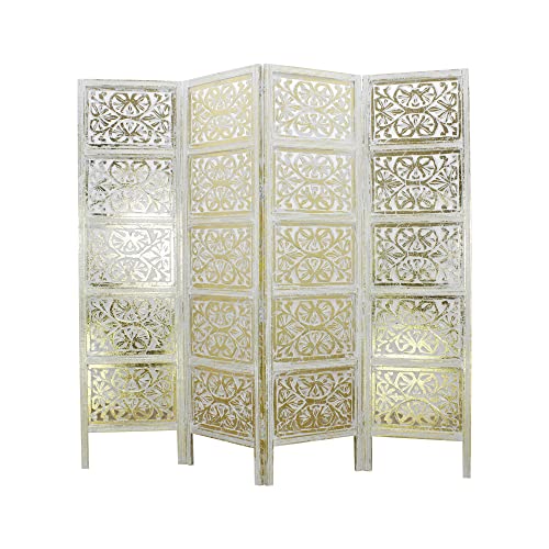 Room Divider Wood Screen - Scroll Antique Brown - 4 Panel Folding 72x80 - Wooden Hand Carved Floor Screen - Boho Decorative Functional Versatile Small Spaces Reversible Privacy Partition -COTTON CRAFT