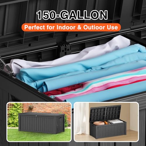 150 Gallon Outdoor Resin Deck Box Storage, Lockable & Waterproof, Brown J5201