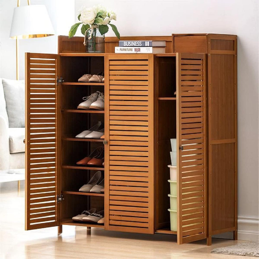 Gdrasuya10 Bamboo Entryway Shoe Storage Cabinets, 7 Tier Freestanding Shoe Cabinet Rack Organizers with Doors Space Saving for Shoes Slippers Boots Sneakers Large Capacity