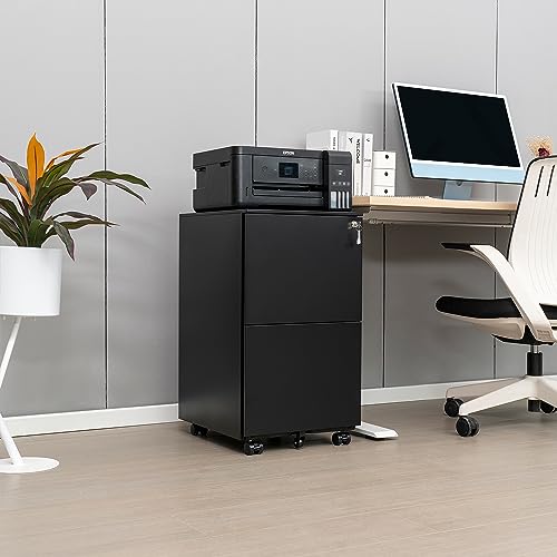 2-Drawer Mobile File Cabinet with Lock, Rolling Metal Filing Cabinet for Office, White H93309