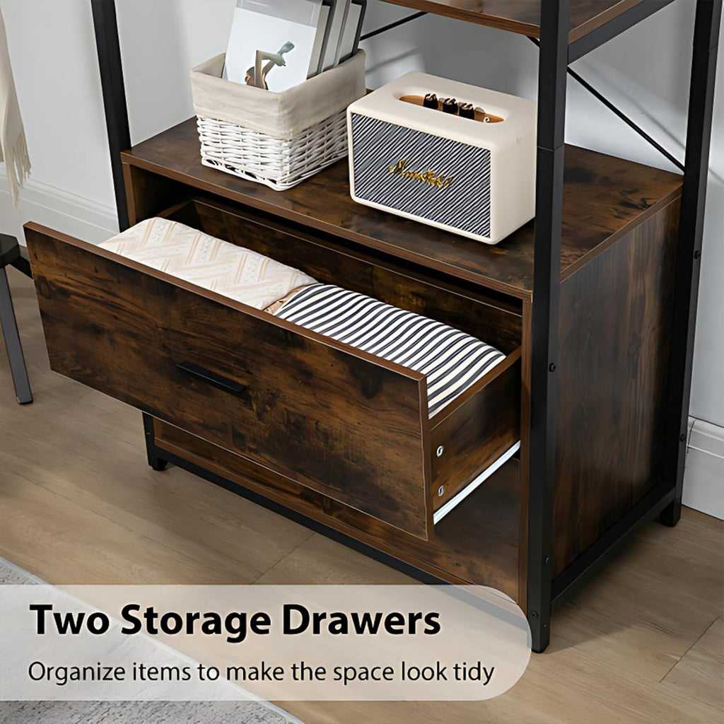 Industrial Bookcase with File Cabinet Drawers, Vintage Brown I973736