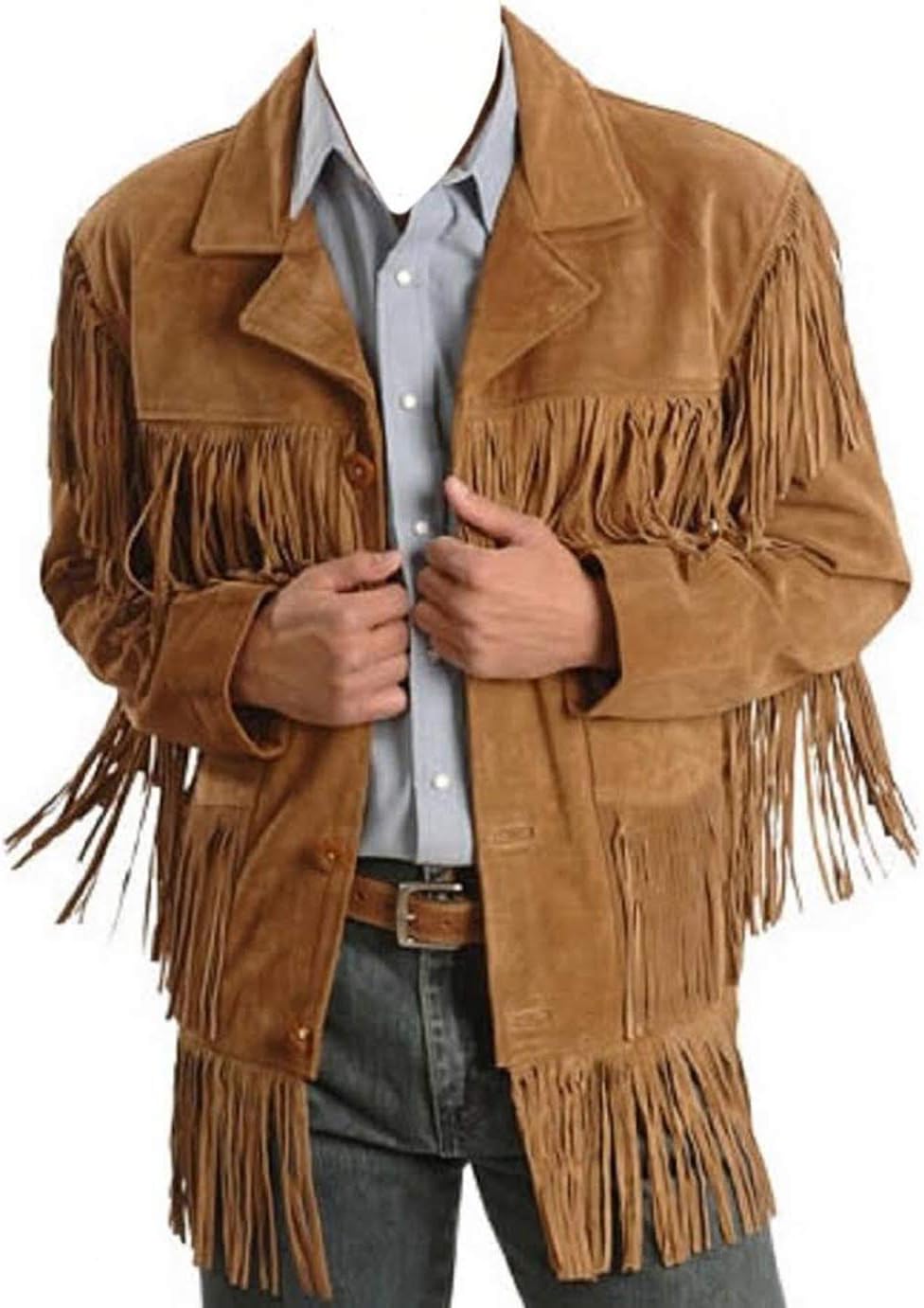 Men's Traditional Cowboy Western Leather Jacket Brown with Fringe T98873