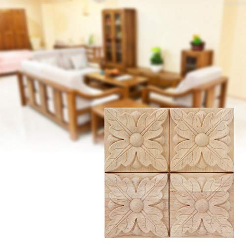 Jerliflyer 4pcs Square Wood Appliques for Furniture Cabinet Doors Y1195