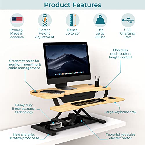 VERSADESK Electric Standing Desk Converter 36 Inch with Keyboard Tray, Maple G289356