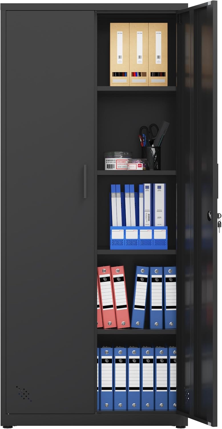 Metal Garage Storage Cabinet, Tall Locking Steel Cabinet with 4 Shelves (Black) G5446