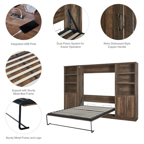 Modern Wooden Murphy Bed Queen - Folding Wall Bed for Guest Room, Study, Office P65985