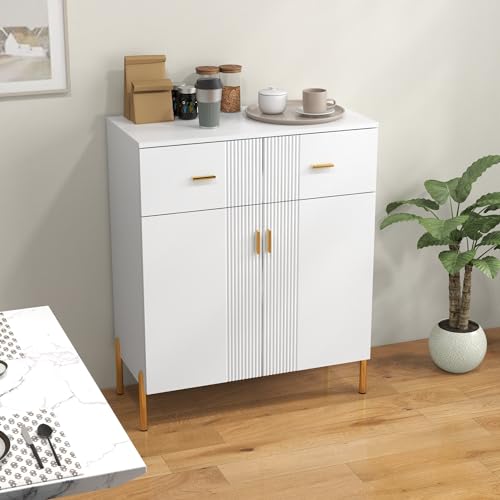 2 Door Sideboard Floor Storage Cabinet with Drawers, White L556