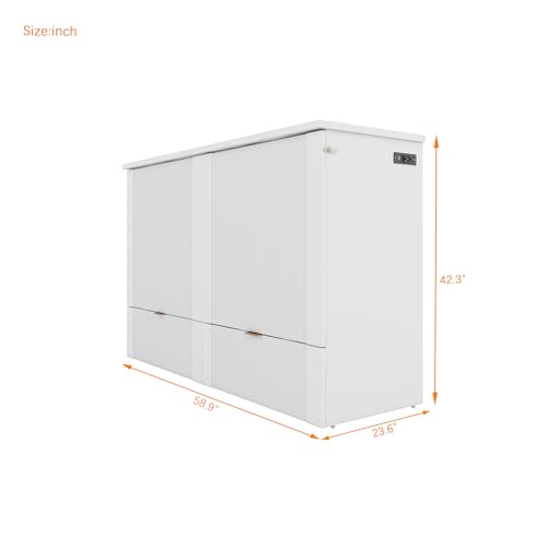 Merax Full Size Murphy Bed Cabinet with Storage, Wood Folding Wall Bed, Grey X84273