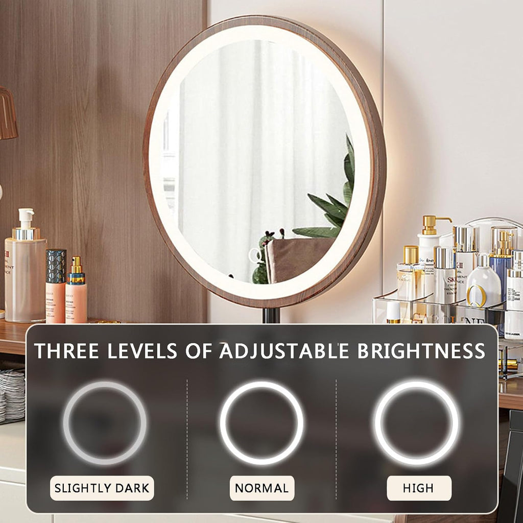 Solid Wood Vanity Set with Dimmable Lighted Mirror and 2 Drawers S803