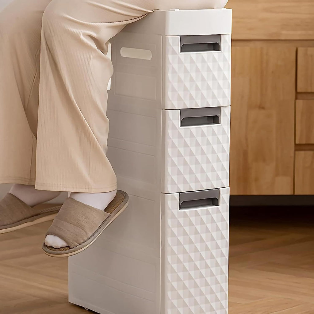 Small Bathroom Storage Cabinet with Moveable Drawers and Wheels Y637