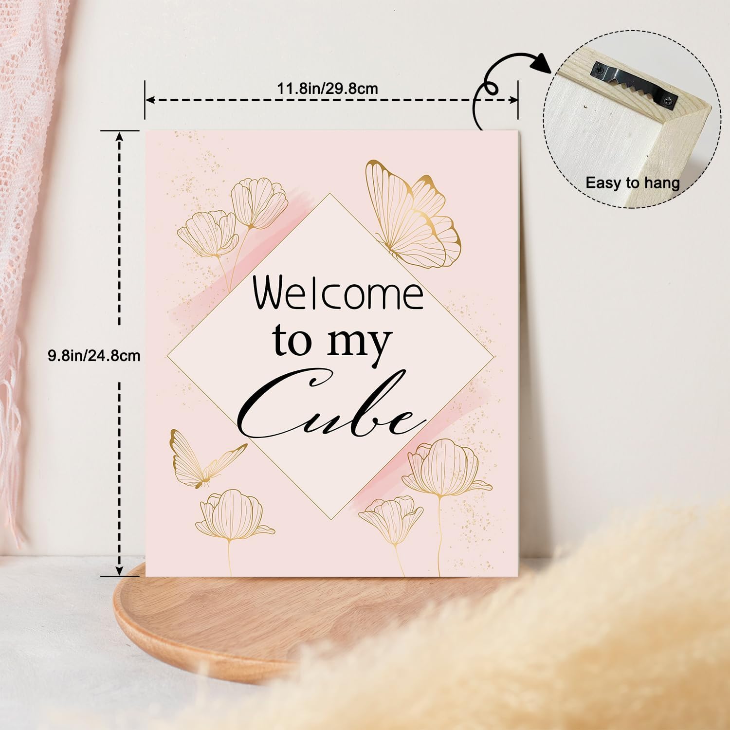 Floral Butterfly Wood Wall Sign, Office Cubicle Decor for Women G12842