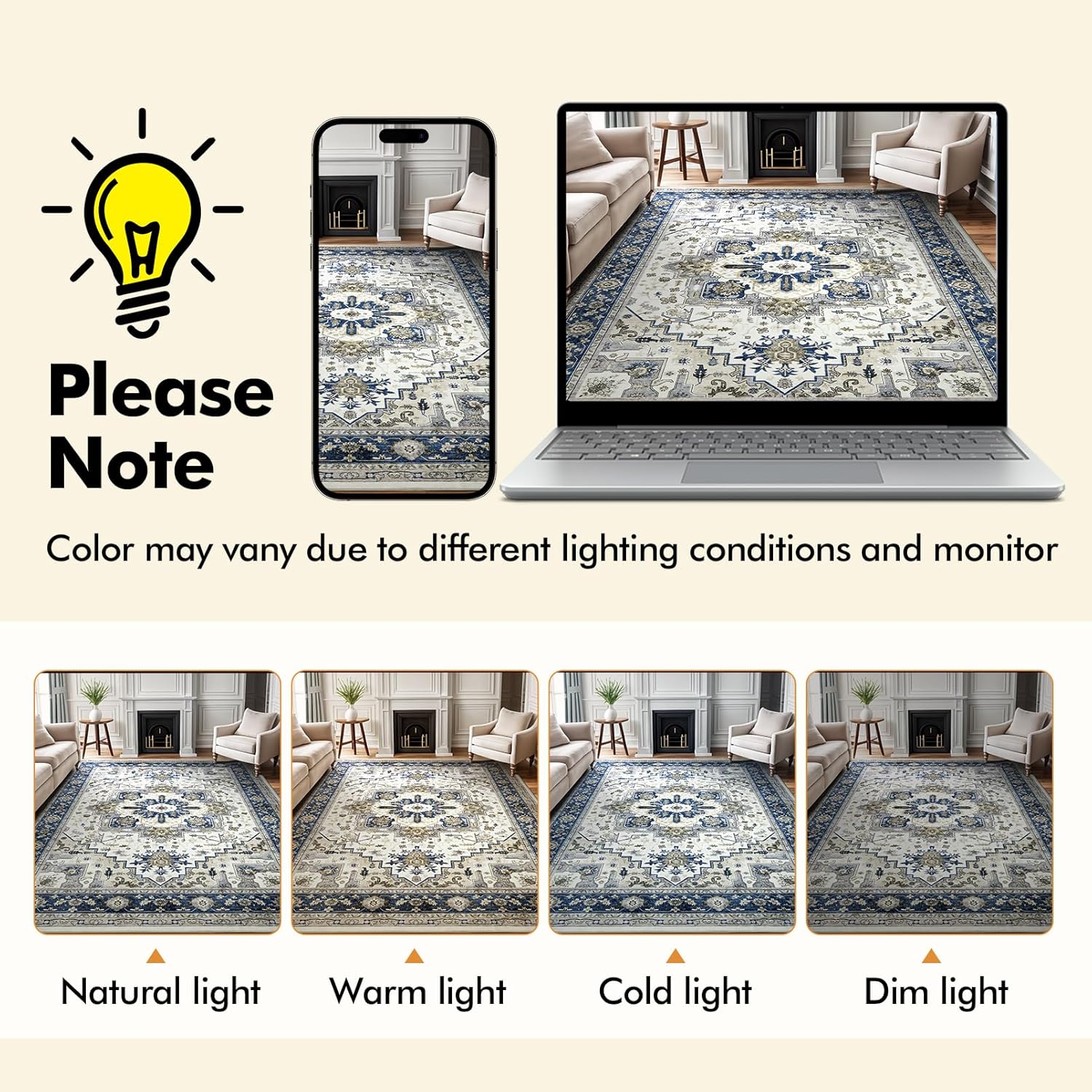 Vintage Washable Area Rug 10x14 for Living Room C1476