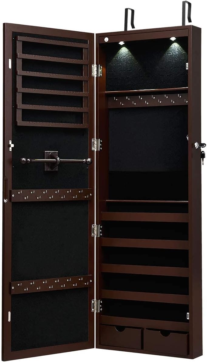 Giantex Jewelry Armoire Wall Door Mounted with Full Length Mirror, Lockable, Espresso Y32742