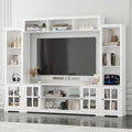 Wall Unit Entertainment Center, TV Wall Units for Living Room with Storage, 102" W Large Farmhouse TV Stand with Glass Doors, Ajustable Bookshelf & Bridge for Bedroom, Grey