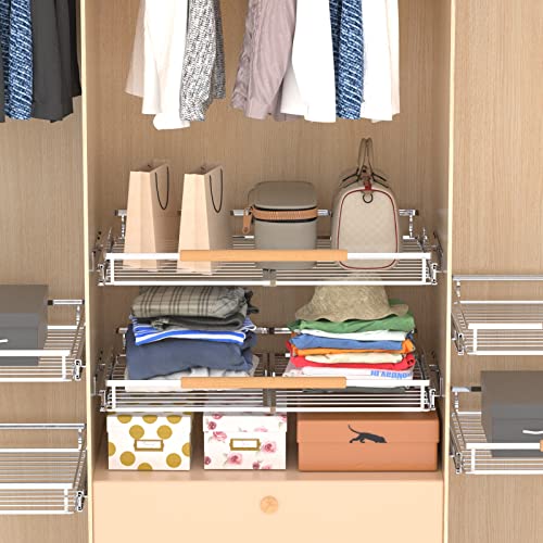 Expandable Pull Out Drawer Cabinet Organizer, Heavy Duty Slide Out Shelf for Kitchen Pantry, Stainless Steel B593636