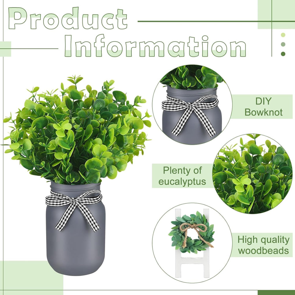 Jexine 12 Pcs Eucalyptus Mason Jar Table Centerpieces Farmhouse Tiered Tray Decor J83133