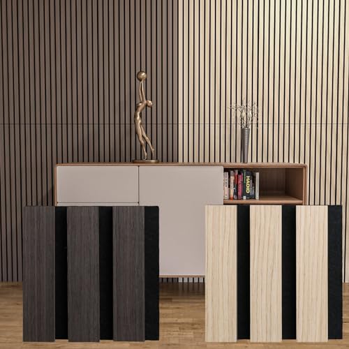 2PCS Wood Wall Panels 3D Fluted Sound Absorbing Walnut Finish I385324