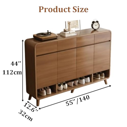 Wooden Shoe Cabinet with Drawers and Adjustable Shelves, 5 Tier, Brown-white G468017