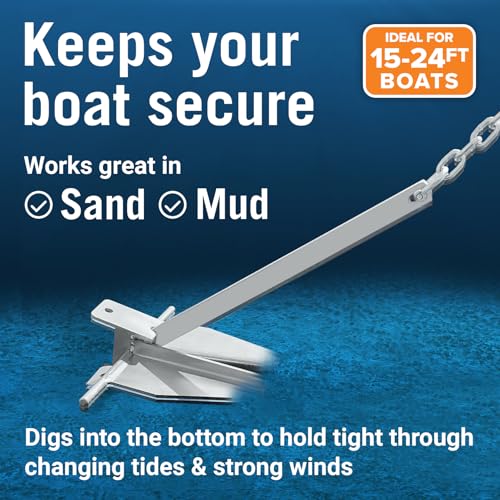 Heavy Boat Anchor Kit with Chain and Rope Set for Pontoon, Fishing, Sail W131