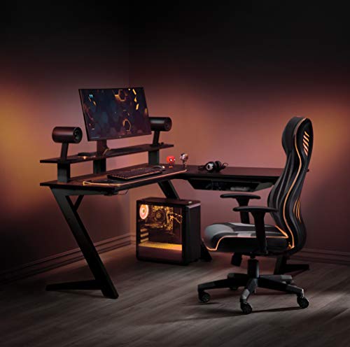OSP Home Furnishings Avatar Battlestation L-Shape Gaming Desk with Bluetooth RGB LED Lights, Red D28902
