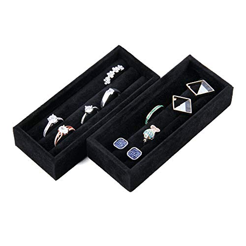 Velvet Jewelry Tray Ring Organizer 2PCS Black Y635