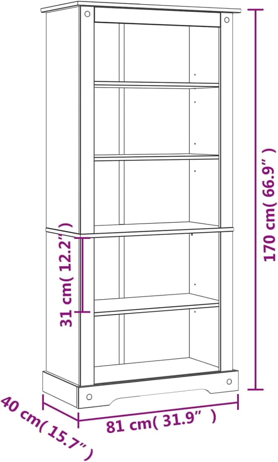 5-Tier Bookcase Office Furniture Bookshelf for Bedroom, Brown K68404