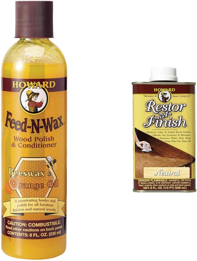 Howard Products Feed-N-Wax Wood Polish & Conditioner, 8 oz, Orange & Neutral Restor-A-Finish, 8 oz