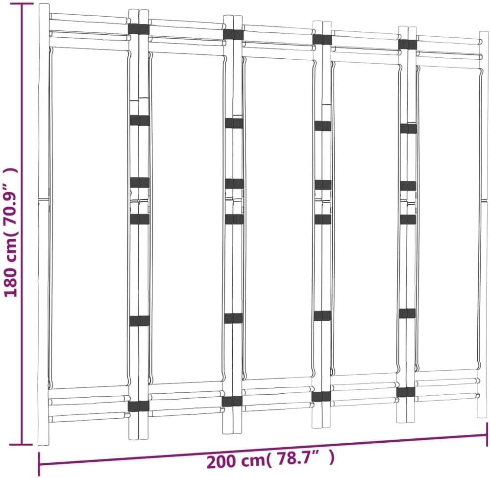 Bamboo 5-Panel Folding Room Divider Privacy Screen W102462