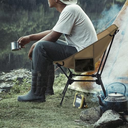 MOON LENCE Camping Chair Compact Folding with Side Pockets E85339